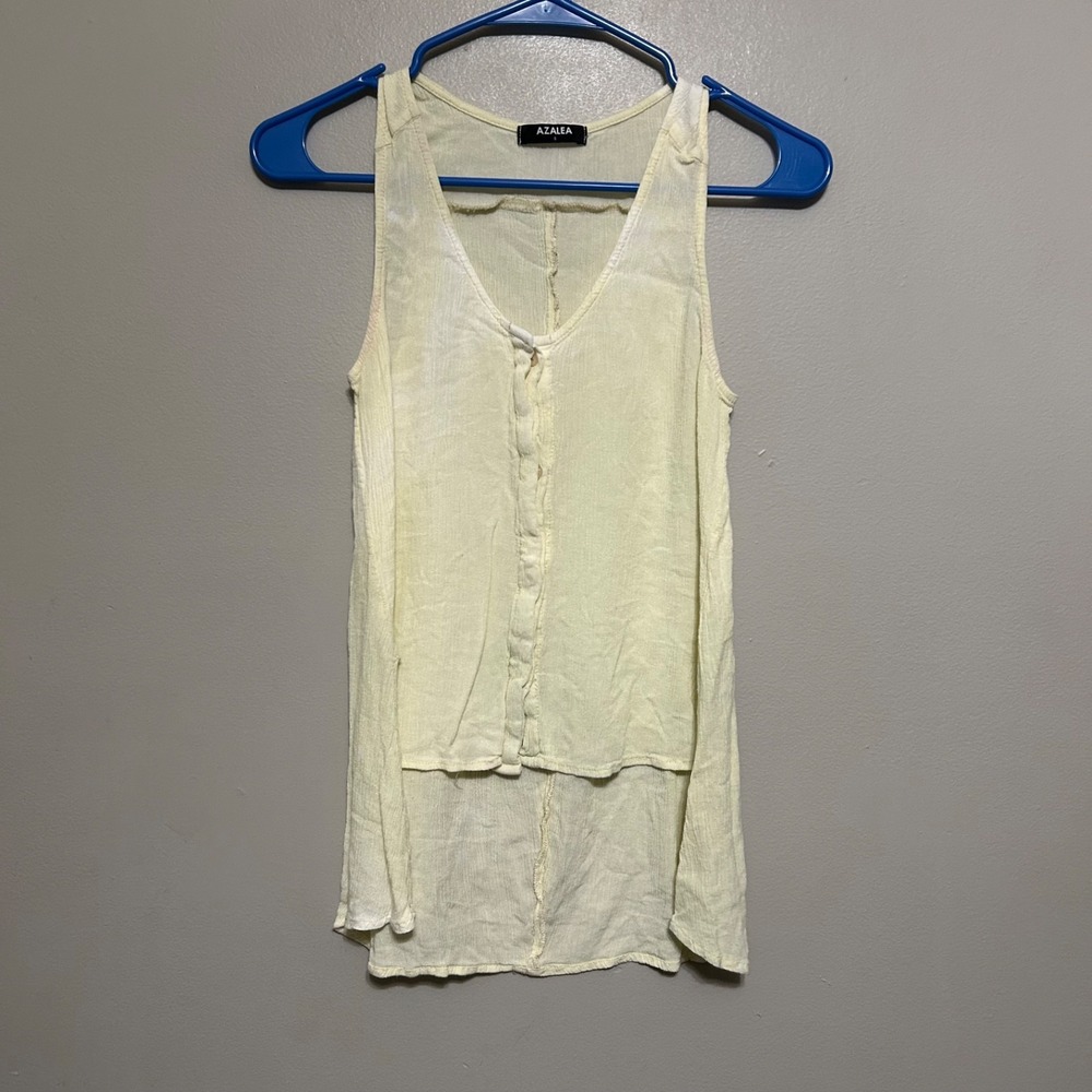 Azalea Tank Top Blouse S Pale Yellow High Low Gauze Button Front Boho Coastal